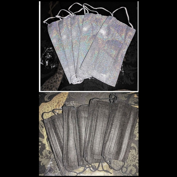 10 Medical Masks ( 5 Black Masks / 5 Brilliant Sparkly Silver Masks) - Picture 2 of 3